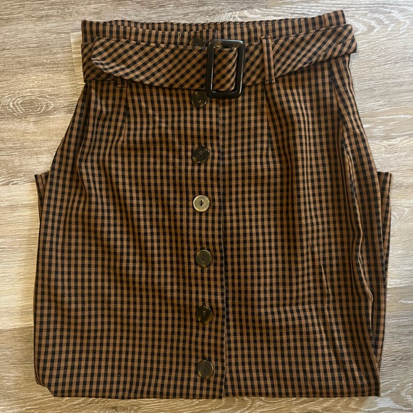 ZARA Belted Check Print Midi Skirt - Picture 1 of 4